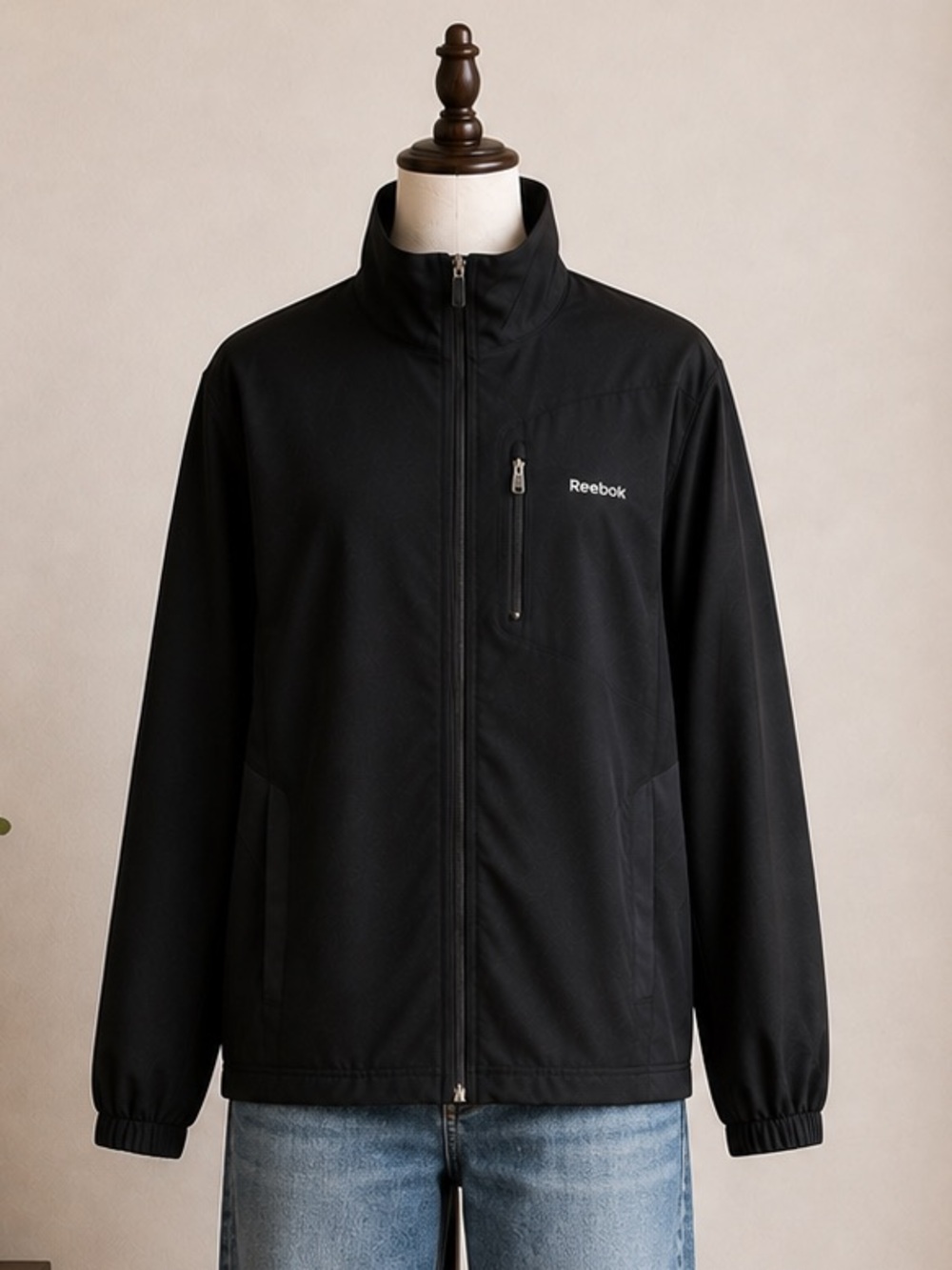 Reebok PlayDry Black Performance Techwear Full Zip Jacket Men's Large